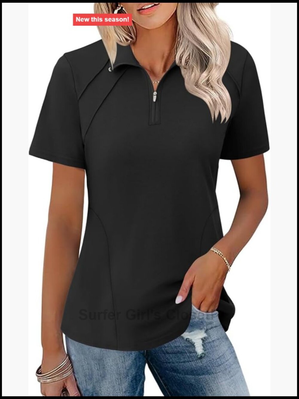 Women's Golf Polo Shirt Quarter Zip Short Sleeve Athletic Top Stretch